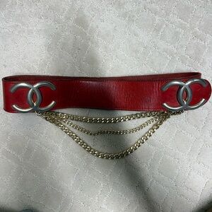 Vintage Chanel red leather belt